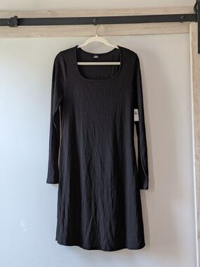 Old Navy Large Tall Black Ribbed Long Sleeve Scoop Dress